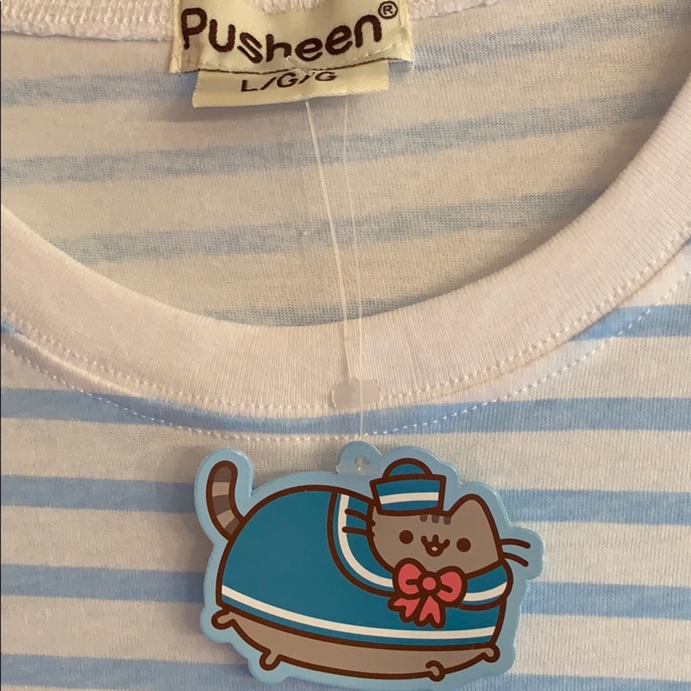 Pusheen Cat Blue Striped Long Sleeve Shirt - Picture 3 of 5